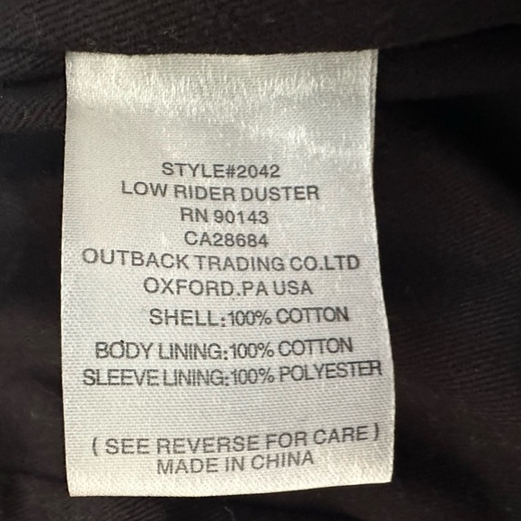 Outback Trading Black Duster Jacket, Size M - Picture 4 of 6